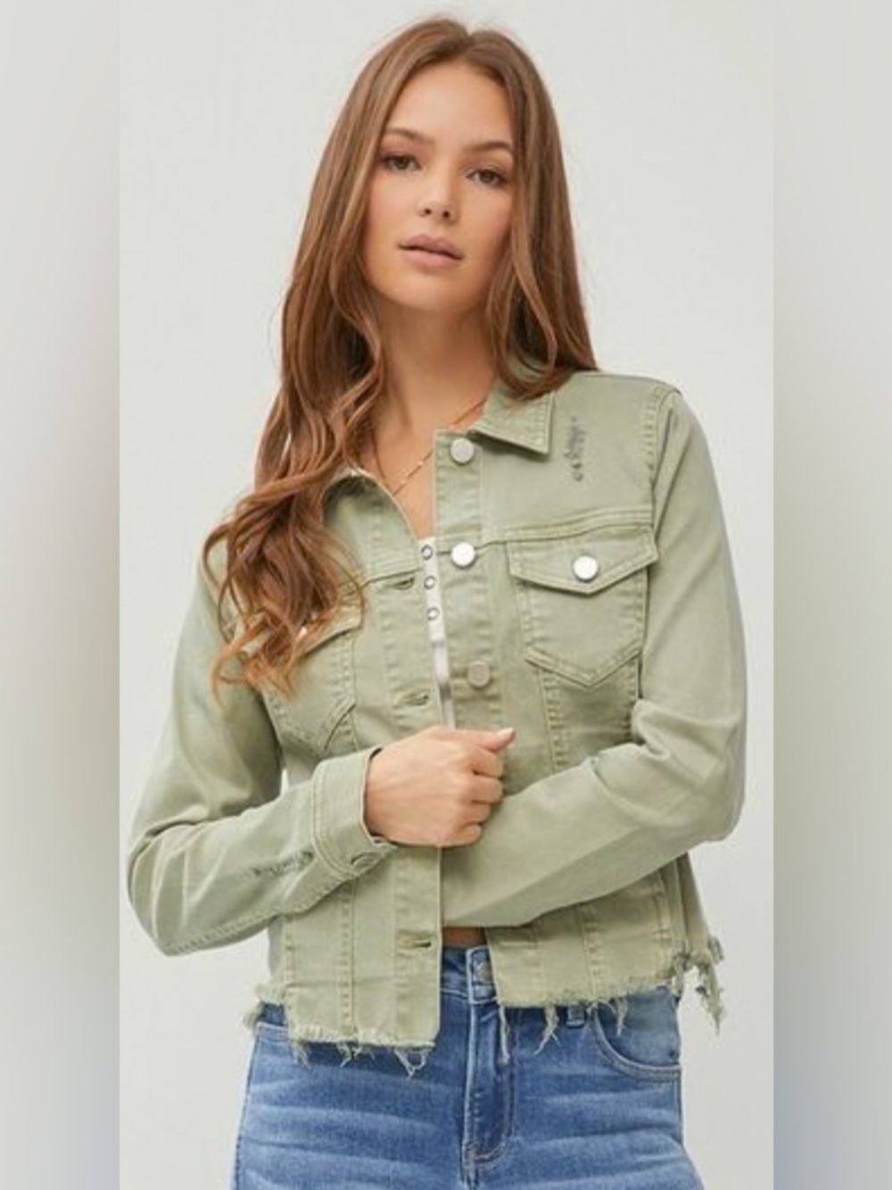 RISEN Full Size Raw Hem Button Up Cropped Denim Jacket Plus Size 3XL